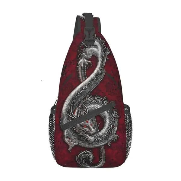Music Dragon Gothic Pattern Sling Bag for Cycling Camping Men Chinese Asian Style Crossbody Chest Backpack Shoulder Daypack 260325