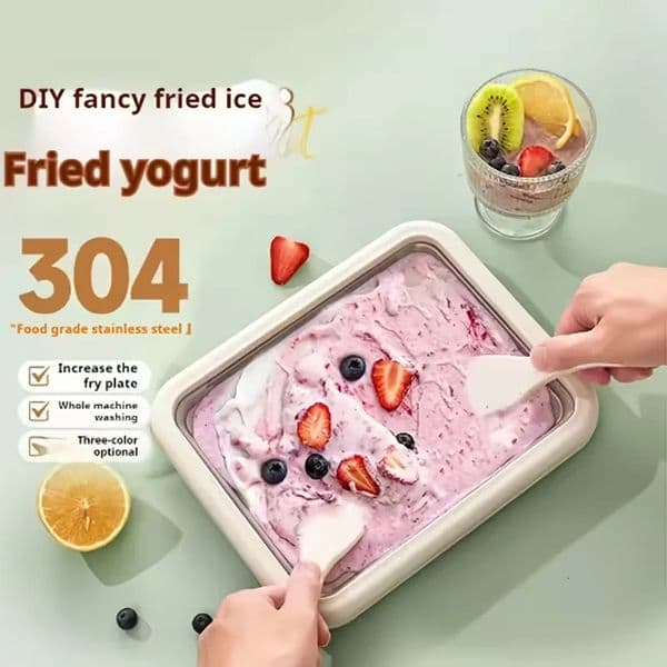 Rolled Ice Cream Maker Stainless Steel Pan With 2 Scrapers Multifunctional Cold Sweet Fried Food Plate Household Ice Cream Maker 260324