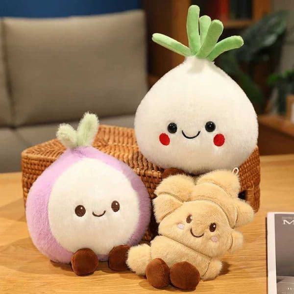 Happy Vegetables Party Plush Toys Fluffy Cartoon Onion Ginger Garlic Doll Cute Mini Desktop Decor Funny Kids Birthday Gift L260509RVWN
