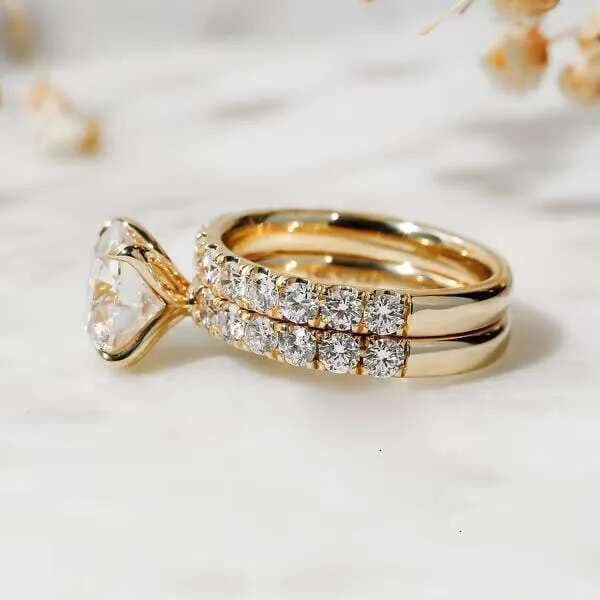 Elisa Jewelry 10K 14K Real Gold Lab Grown Diamond Engagement Wedding Set Women Couple Ring Setting for Mourning Gift