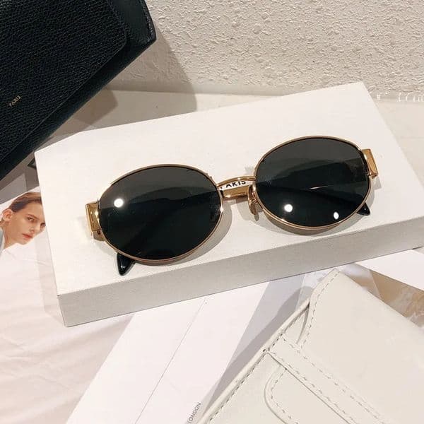 Fashion Womens Oval Frame Designer Sunglasses 40235 Women Metal Mirror Legs Green Lens Sunglasses Retro Small Round Frame Sexy Little Women UV400 Glasses With Box