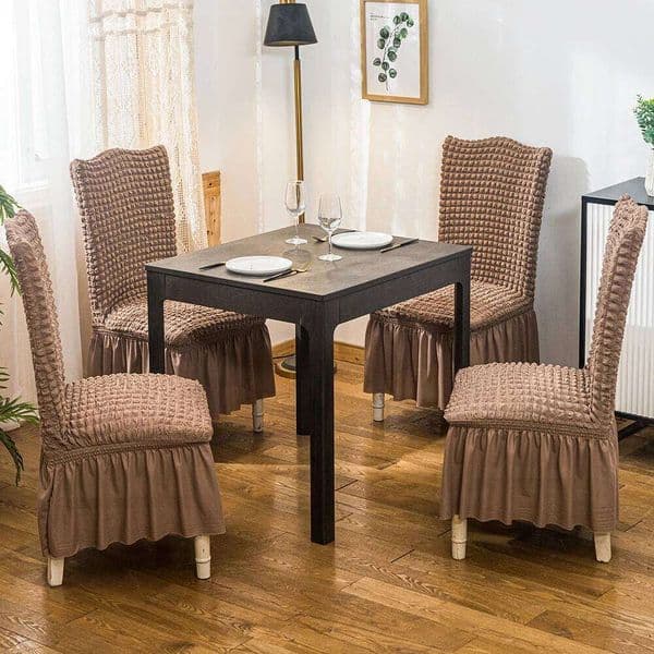 Elegant Seersucker Stretch Chair Cover with Ruffle Skirt Washable Spandex Elasticity High Back Dining Room Furniture Protector 26L0327