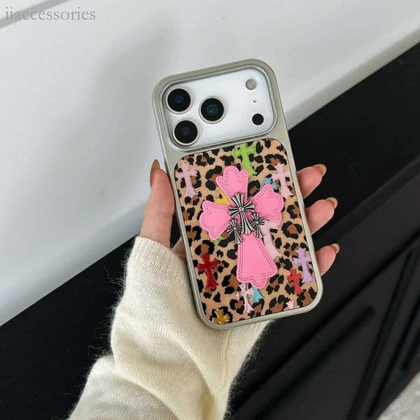 Silver-Edged Gold-Plated Leopard Print S Phone Case For phone 17 Series
