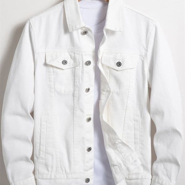 Mens Denim Jacket for Spring and Autumn White Coat Simple Versatile Suitable Daily Casual Outfits 260326
