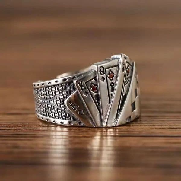 Fashion Vintage Lucky Poker Opening Rings For Women Men Playing Card Finger Stainless Steel Ring Party Jewelry 260327