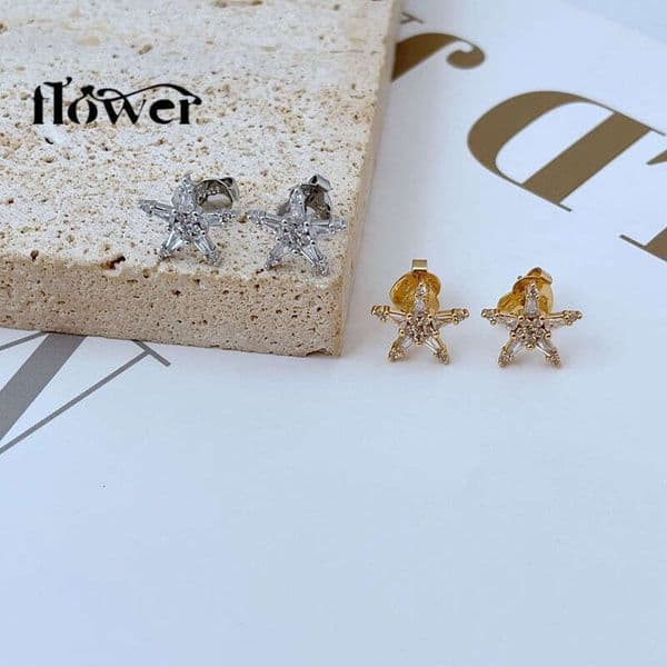 New fashionable light-luxury commuter niche design ins minimalist style zircon-inlaid pentagram metal earrings