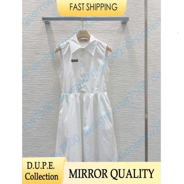 Women Luxury Designer Dress Cotton Summer Sleeveless Lapel Fashion Slim Waist Casual Brand Letters Logo Elegant High Quality Clothing