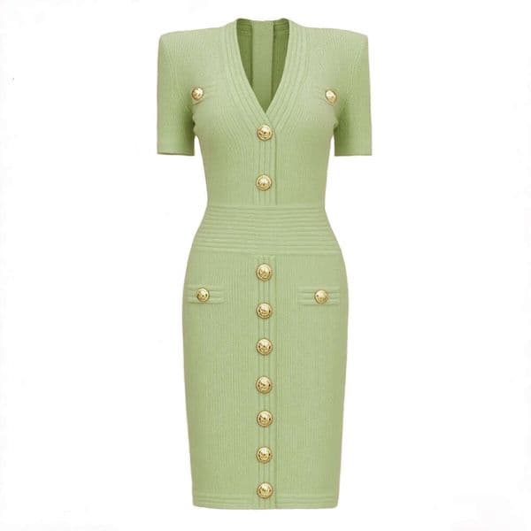 Summer new designer high-quality h28 elongated knitted V-neck slim fit women's short sleeved dress