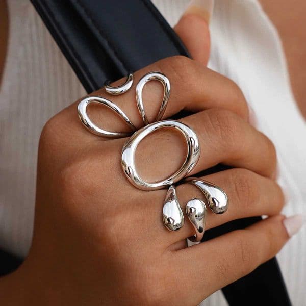 Womens Western Jewelry Ring Set Round Openwork Fashion High Jewelry Adjustable Holiday Gift Vacation 18 Gold Plated jewelry H260327