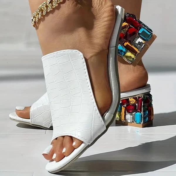 Women Crystal Sandals 2024 Spring Summer Open Toe Sandals Square Heels Beach Fashion Sandals Women Sandalias De Mujer260316
