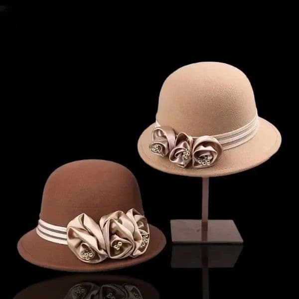 Autumn Winter Wool Formal Hat Womens Church Fisherman Rose Blossoms Pearl Elegant Fashion Versatile 260327