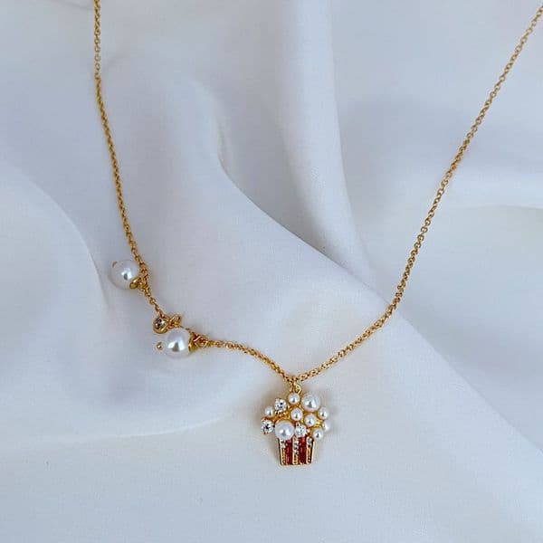 Real 18K Gold Plated Enamel Popcorn Pearl Pendant Necklace KS Gift New York With Free Dust Bag XL2229