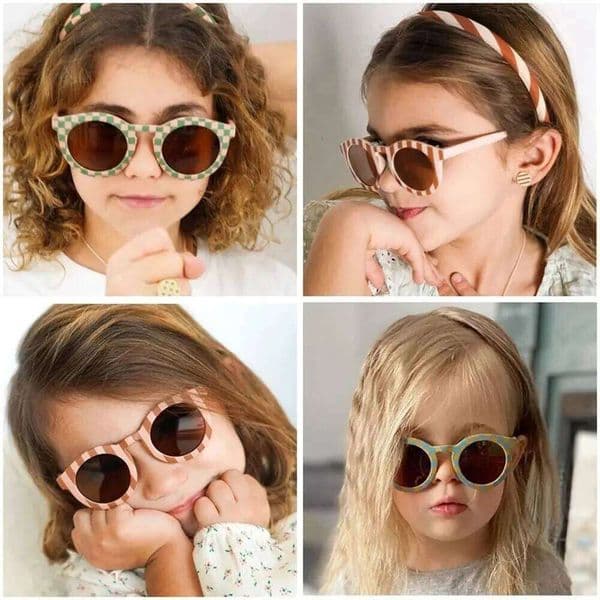 Fashion Round Frame Children Sunglasses Checker Color UV400 Protection 3-8Y Sun Glasses for Boys Girls S260326