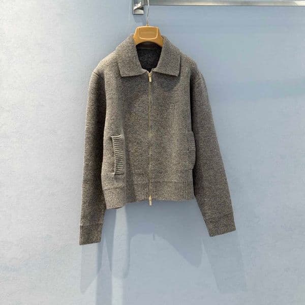 Luxury Wool Coat Knitted Cardigan Vintage Spliced Zipper Knitted Sweater Women Fashion Stand Collar Long Sleeve Loose Short Knitwear 260327