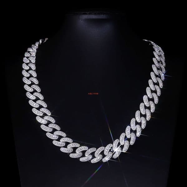Hot Selling Luxury Custom Gold Cuban Link Necklace DEF VS Lab Created Diamond Iced Cuban Chain 16 18 20 22 24 Inches 15mm Mens