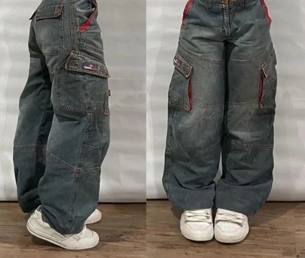 Street Vintage Jeans Y2K Harajuku Wash Blue Multiple pockets Baggy Jeans Denim Pants Mens Womens High Waist Wide Trousers 260327