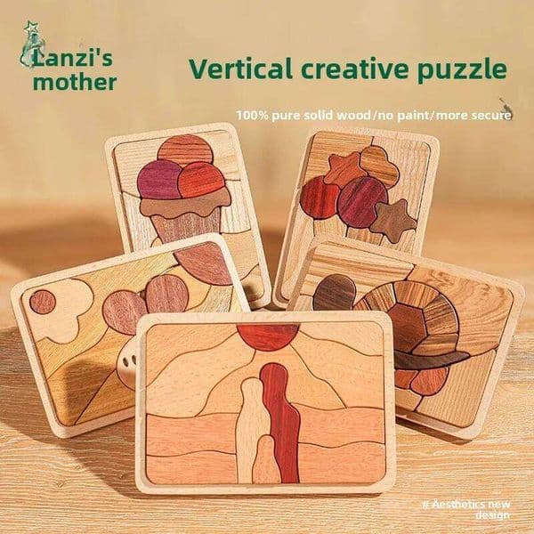 Wooden Vertical Shape Recognition Puzzle|Large Block Plant&Animal Jigsaw|Montessori Preschool Toy|Creative DIY Desk Decor