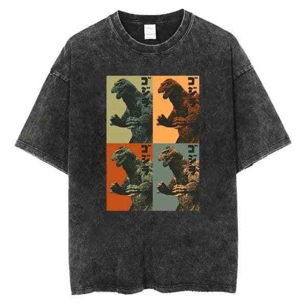 Godzilla 2026 New Hot T-Shirt Godzilla Monster Washed Old Cotton Vintage Loose T-Shirt Y2k Men T-shirt Short Slve Shirts L260328