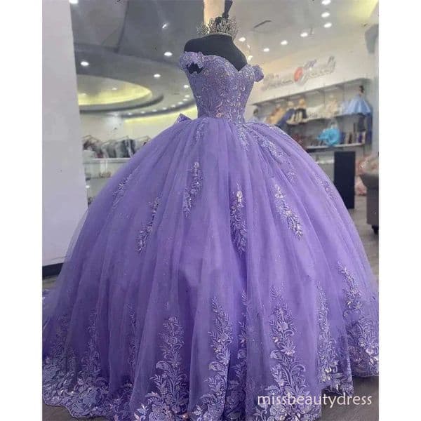 Lilac Purple Off The Shoulder Quinceanera Dress Appliques Birthday Party Gowns Beaded Ball Gown Prom Dresses Vestido De 15 Ano ZD12s ZD10