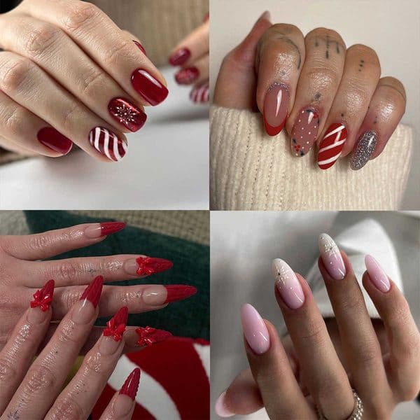 2024 Christmas Press-On Nails Snowflake Heart Snowman Short Almond Bow Long Nails T260328