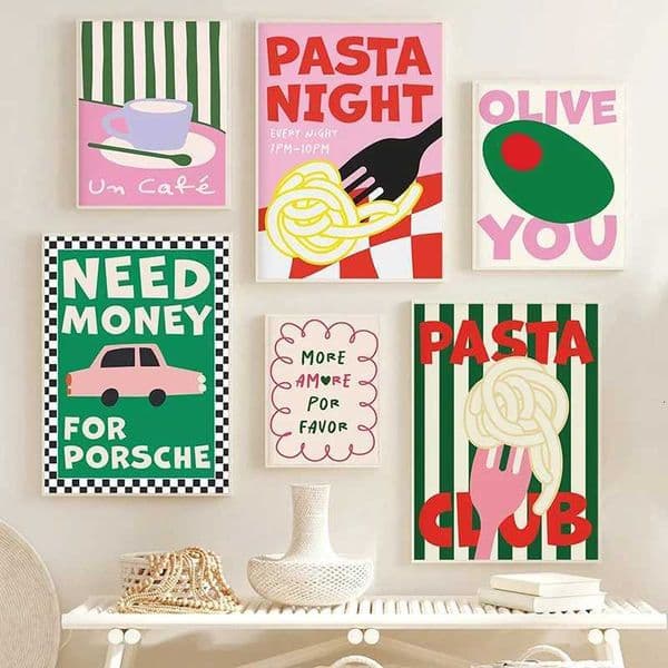 Color Food Art Quote Poster Pasta Club Canvas Painting Wall Prints French Fries Kitchen Pictures for Living Cafe Home Decoration X260328
