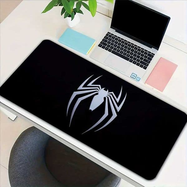 1pc Spider-Man Movie-Inspired Rubber Mouse Pad - Black with White Web Design Perfect for Office Desk Keyboard and Mouse Idea S26327