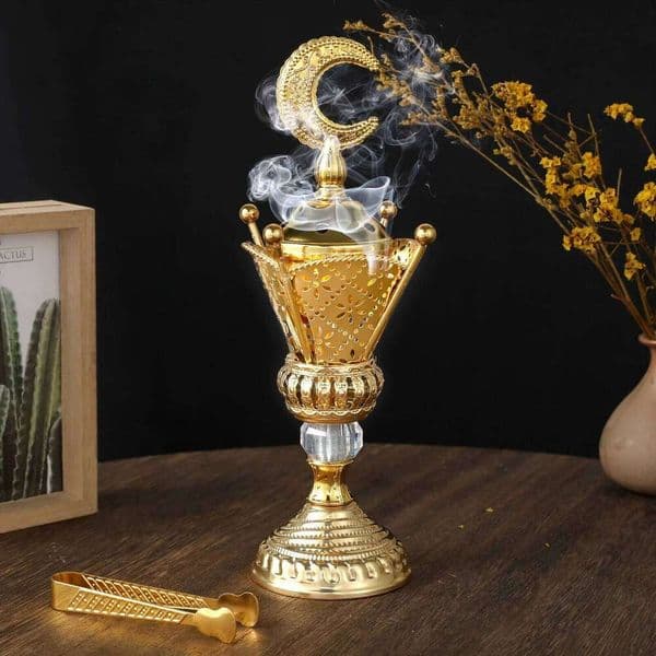 Middle Eastern Golden Charcoal Burner Iron Art Arab Living Room Decoration Crafts Incense Insertion Candlestick 26L0328
