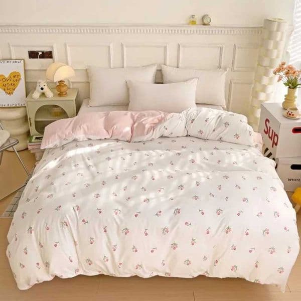 2025 new 3-piece cartoon heart-shaped plant floral print set a duvet cover and a pair of pillowcases no padding H260403