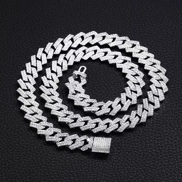 Hip-hop silver morganite Cuban necklace - 10, 12, 14mm with full diamonds - suitable for both men and women to wear, and suitable as a gift for friends.