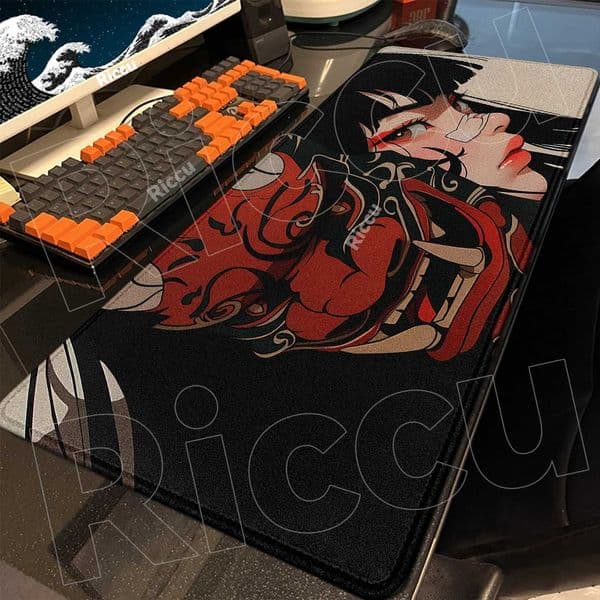 Gamer Mouse Pad Oni Devil Mask Rubber Mouse Mat Anime Girls Large Gaming Mousepad Game HD Print Keyboard Pad Non-Slip Desk Mat S26327