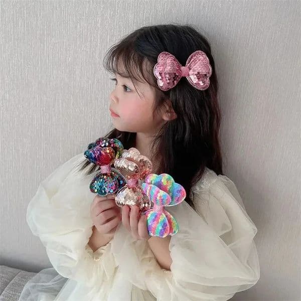 5PCS Long Gradient Color Sequin Glitter Big Bow Hair Clips For Girl Kids Cute Kawaii Princess Fairy Hairpin Fashion Accessories 260327