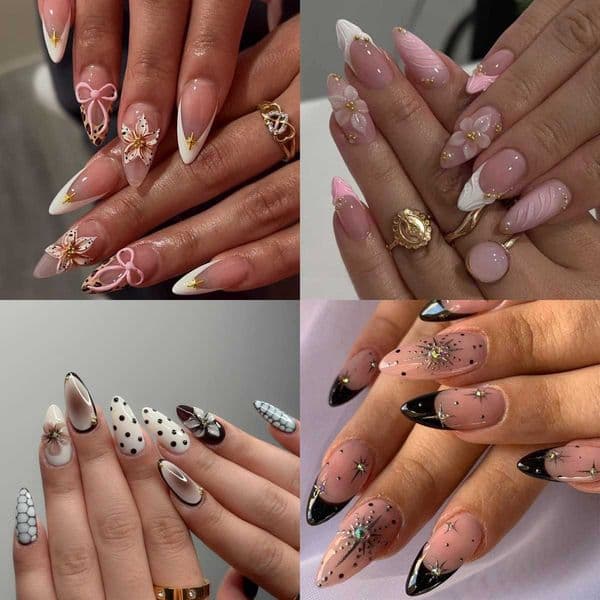 Nail art press-on nails ins-style almond-shaped long fake nails 3D nail patches press-on nails T260328