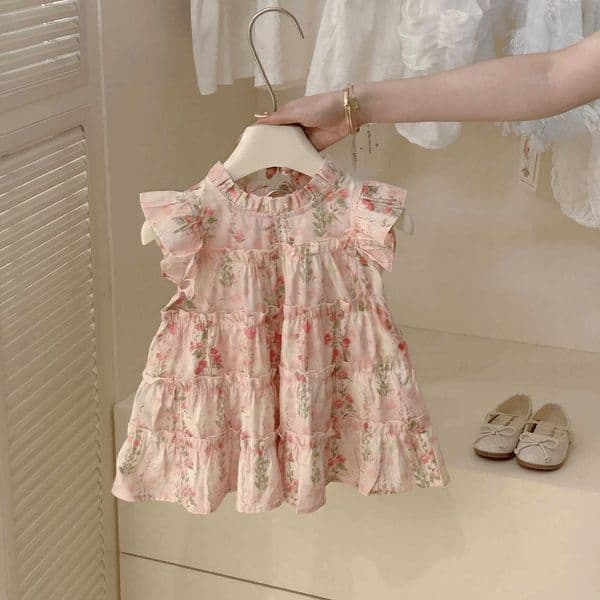 Girls Floral Dress Summer 2025 New Childrens Sleeveless Dress Stylish Girl Baby Summer Princess Dress S260327