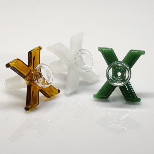 "X"Design 10mm 14mm 18mm Male Colored Glass Bong Bowl Funnel Slides Single Hole Martini Bowl w/ Handle