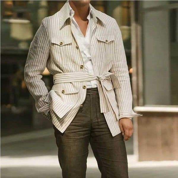 Spring Clothing Mens Light Luxury Long Slve Striped Pocket Shirt Casual Strtwear Button-down Shirt with Belt S-5XL 2025 New L260328