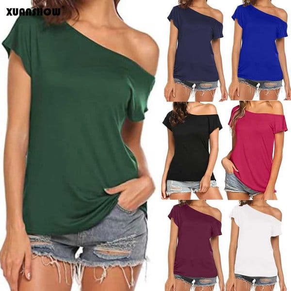 XUANSHOW 2024 Fashion Womens tshirt Slim Casual Off Shoulder Short Sleeve T Shirts Summer Tops Tee Shirt Women Clothes D260328