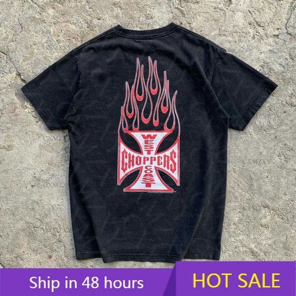 Summer Cotton Streetwear West Coast Choppers Tide Brand Print Short Sve Tshirt HighStreet Clothing Casaul Loose Top Tee S26328