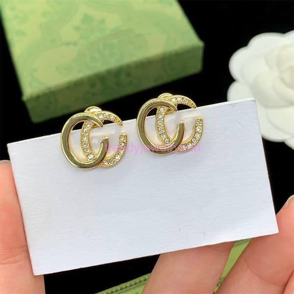 designer earrings for woman gg Double G Circle Stud Earrings for Women Rhinestone Hollow Earrings Fashionable Stud Earrings