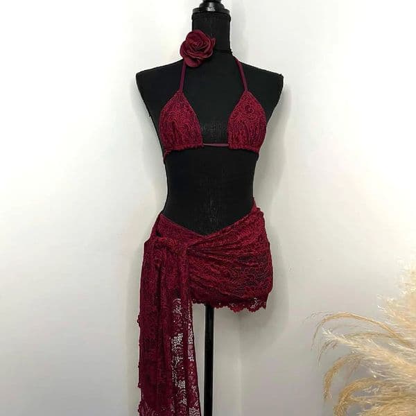 3Packs Flower Bikini With Beach Skirt Lace Up Swimsuit Women Sexy Swimwear Female Crochet Dress Bathing Suits Sarongs Biquini 260327BJ