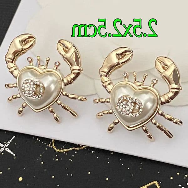 Digner Cute Crab Ear Stud Earrings Crystal Rhintone Pearl Real Gold Brass Copper Stamp Letter Earring Fashion Womens Wedding Party Classic Jewelry