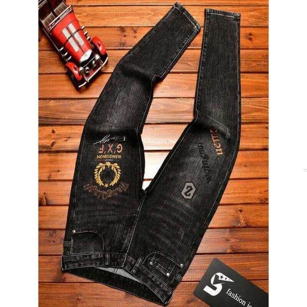 High end embroidered printed light luxury jeans men in autumn,, small feet, casual trend, black gray pants S260327