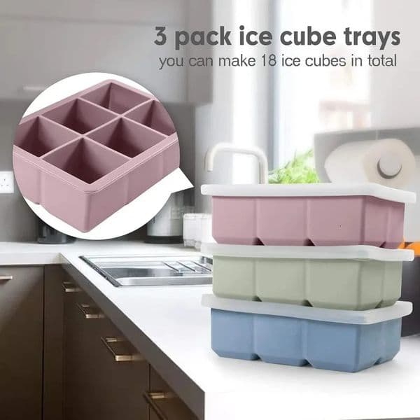 Ice Cube Tray Large Silicone Molds with Removable Lids Square Easy Release Reusable A Fr 260312