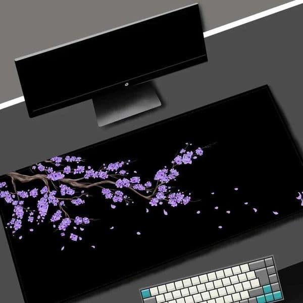 Black Sakura Gaming Mouse Pad Kawaii Purple Desk Mat Large Office Carpet Accessories Cherry Blossom Mousepad Gamer Computer Mats S26327