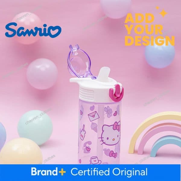 Zak Designs Sanrio Sage Kids For School or Travel 16oz Durable Plastic Water Bottle With Straw Handl and Leak Proof PopUp Spout Cover Hello Kitty