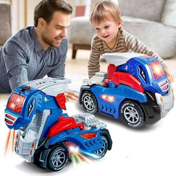 Automatic Transforming 2-in-1 Dinosaur & Car Robot Model for Boys Early Educational Toy with Light And Music