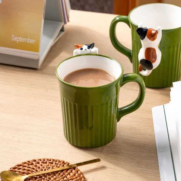 Cute Cat Ceramic Mug 3D Relief Design Ins Style Breakfast Cup Couple Gift High Quality Coffee CupT260328