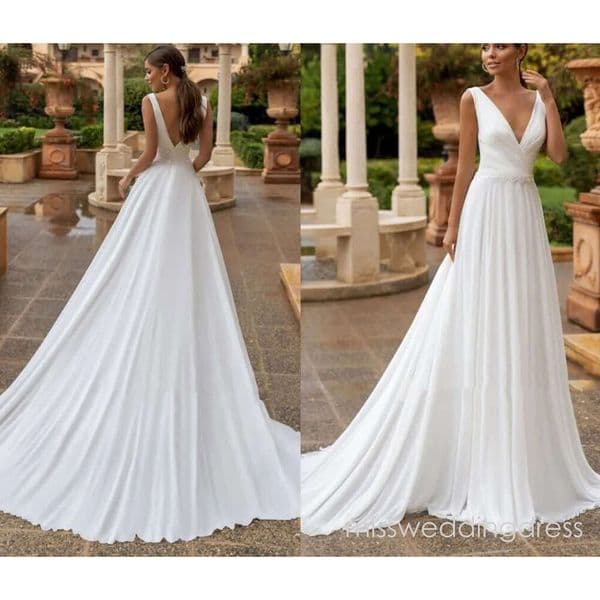 Modest Chiffon Wedding Dress For Bride V Neck Sleeveless A e Pleats Beach Boho Bridal Gowns Plus Size Custom Made Vestidos De Noiva