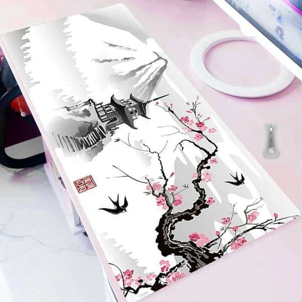Japanese Cherry Blossom Sakura Pagoda Mouse Pad Deskmat Playmat Laptop Gaming Keyboard Rubber Pad Office Mouse Mat Pc Rug 100x50 S26327