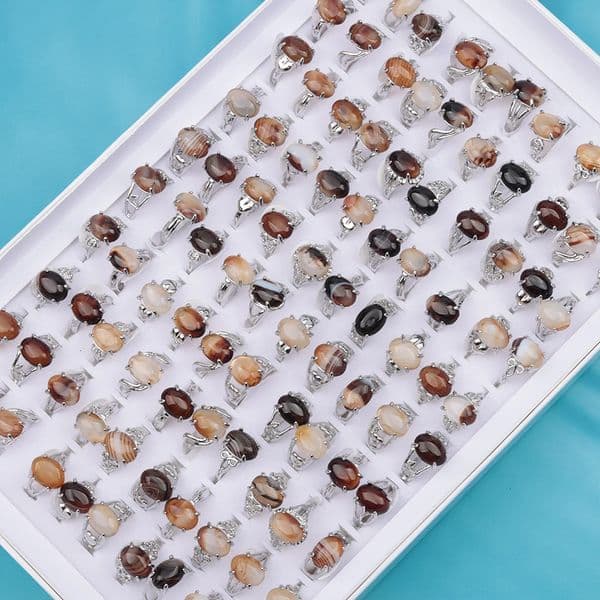 20PiecesLot Grey Agate Amethyst Natural Stone Finger Rings For Women Bohemia Mix Styles Wholesale Party Gifts 260325