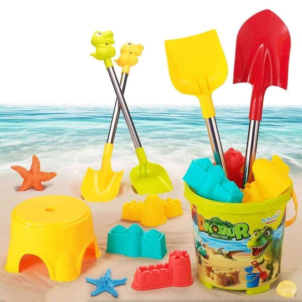 7pcs Dinosaur Beach Toys, Durable Bucket with Shovel Tool, Sand Castle Game Kit for Outdoor Play, Ideal Summer Toys